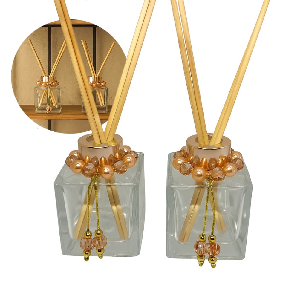 Kit 02 Frascos de Vidro Cubo Difusor 100ml com Pingentes Decorativos