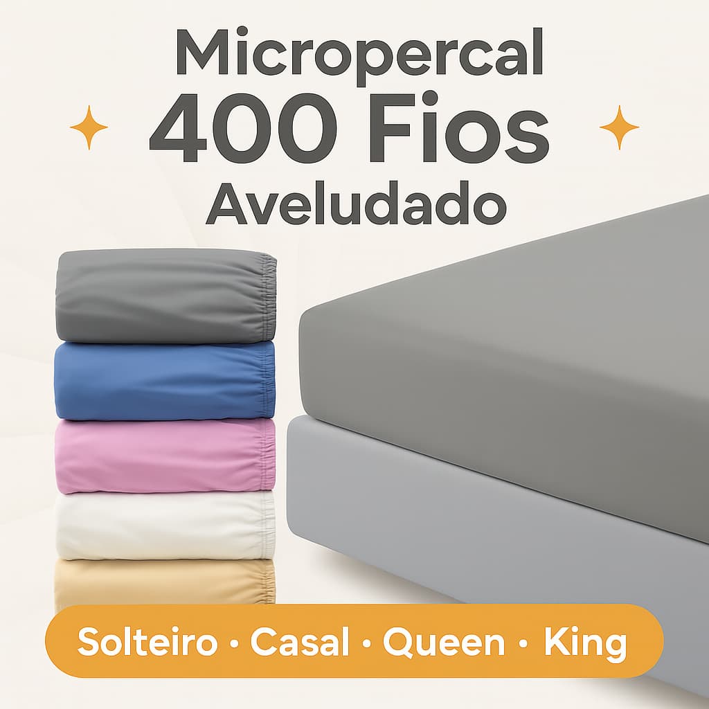 Lençol Avulso com Elástico Micropercal 400 Fios Solteiro Casal Queen King Toque Aveludado e Macio