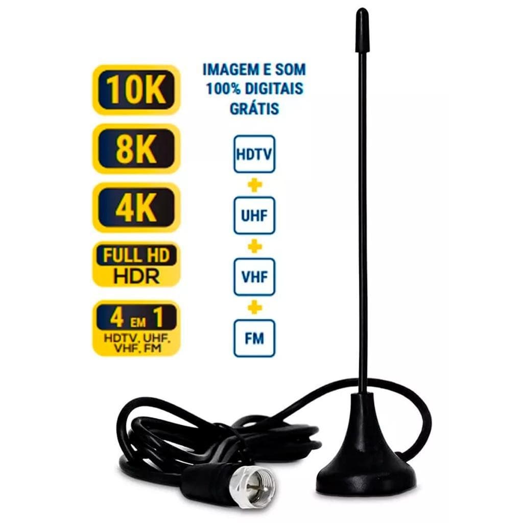Antena Digital VERDE - Interna 4K HDR com Cabo Coaxial de 3M