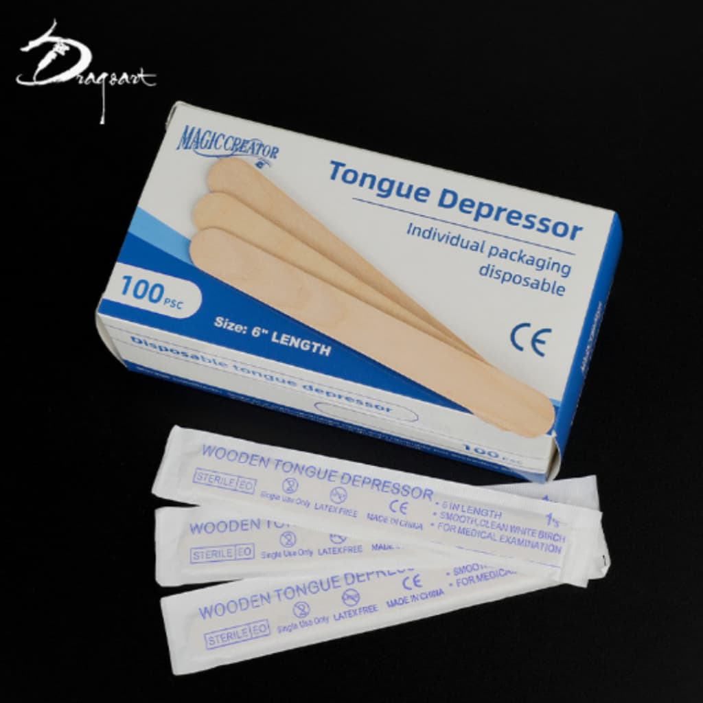 Palitos Descartáveis Para Vaselina De Tatuagem 100 UNIDADES Madeira 15x2cm Dragoart