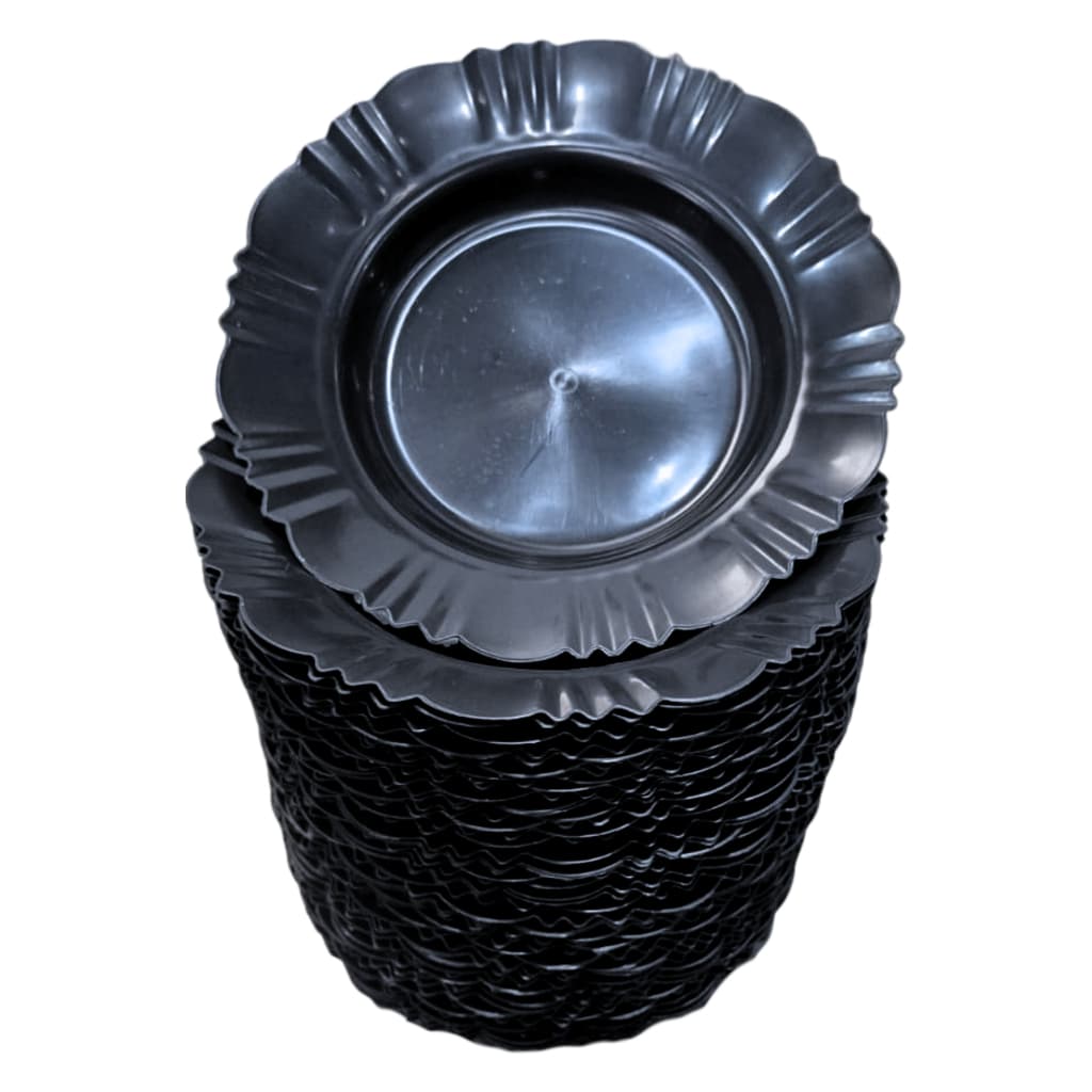 Kit Com 20/30/50 Pratos Preto Fundo Com Borda Plástico