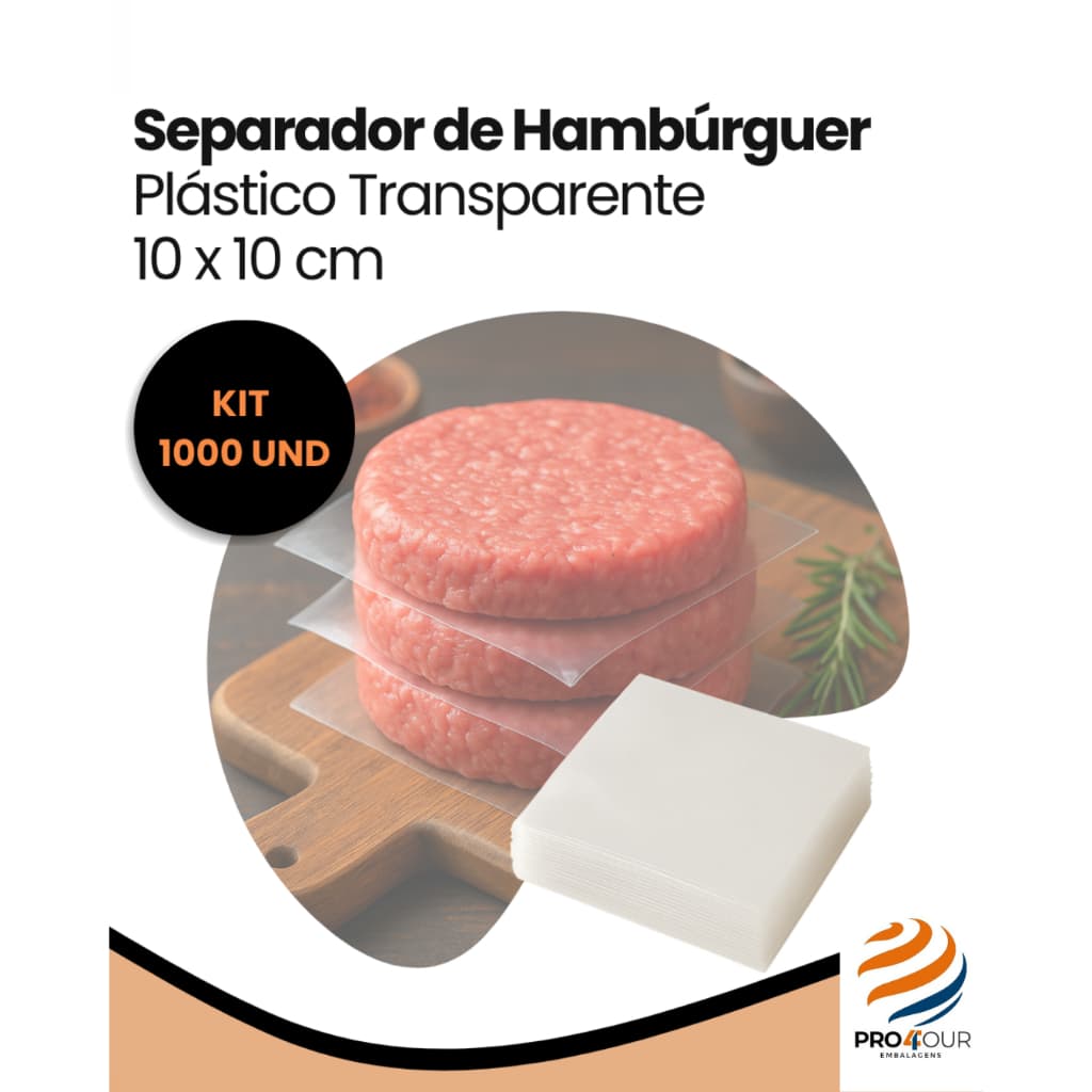 Separador De Hamburguer 10x10cm Com 1000 Unid. Plástico