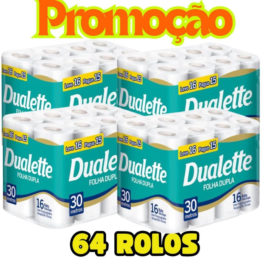 Papel Higiênico Dualette Folha Dupla Com 30 Metros - 64 Rolos