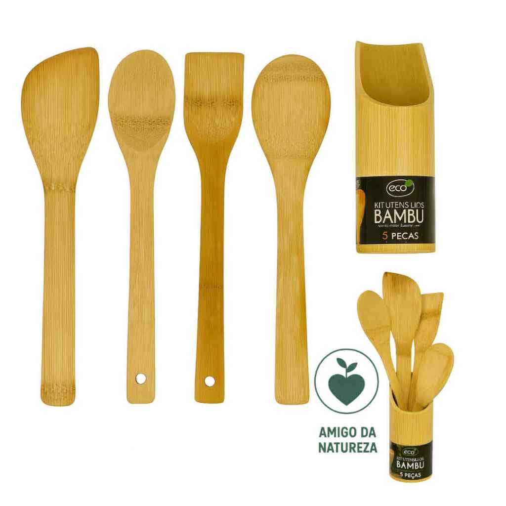 Kit Talheres Bambu Natural | Utensílios de Cozinha Sustentáveis e Duráveis ECO23048
