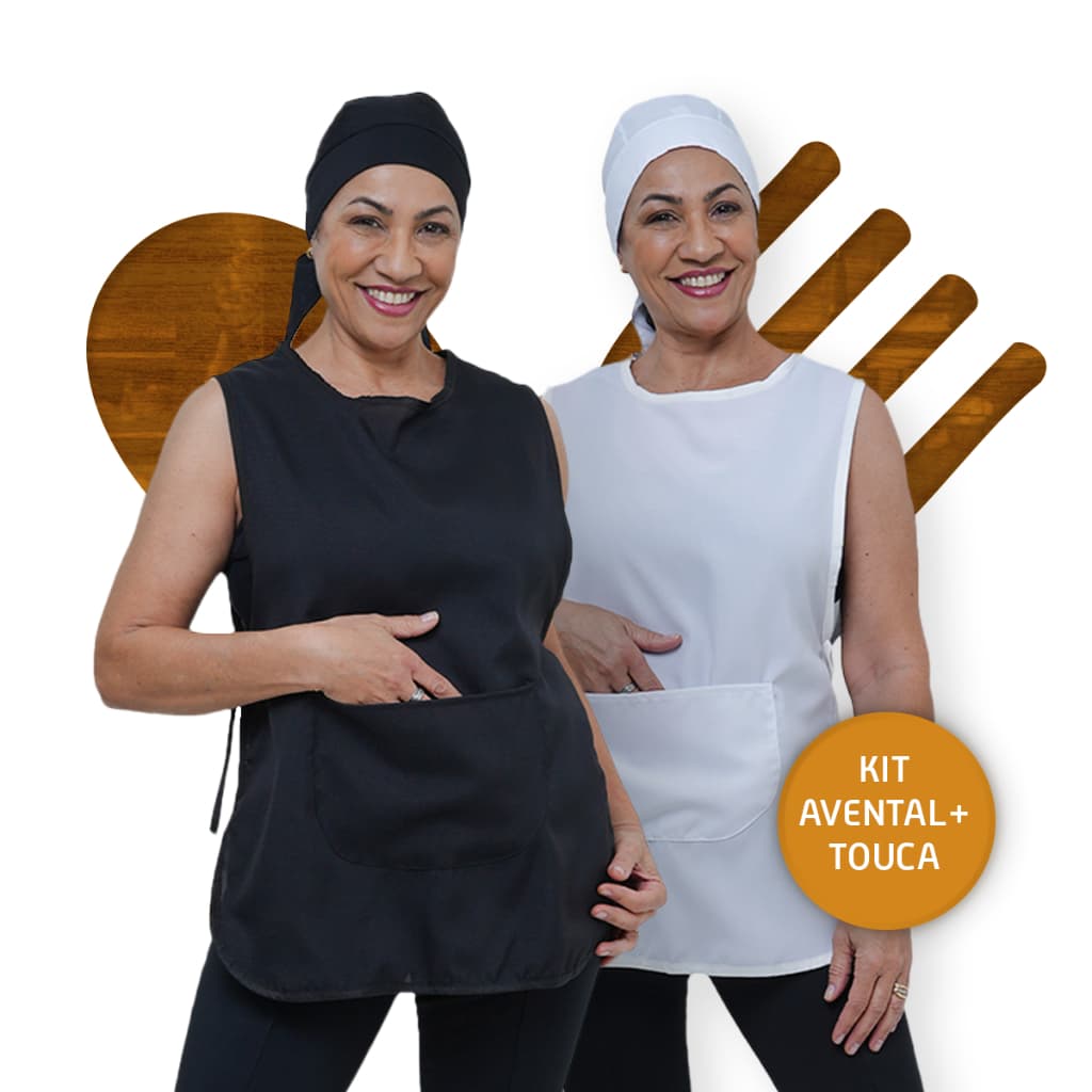 Kit Com Bata Avental Jaleco e Touca Bandana Uniforme Doméstica Cozinha Restaurante