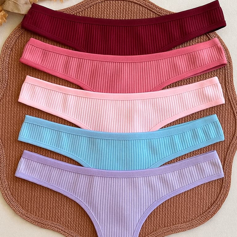 Kit 5 Calcinhas Fio Dental Canelada em Suede forro de Algodão