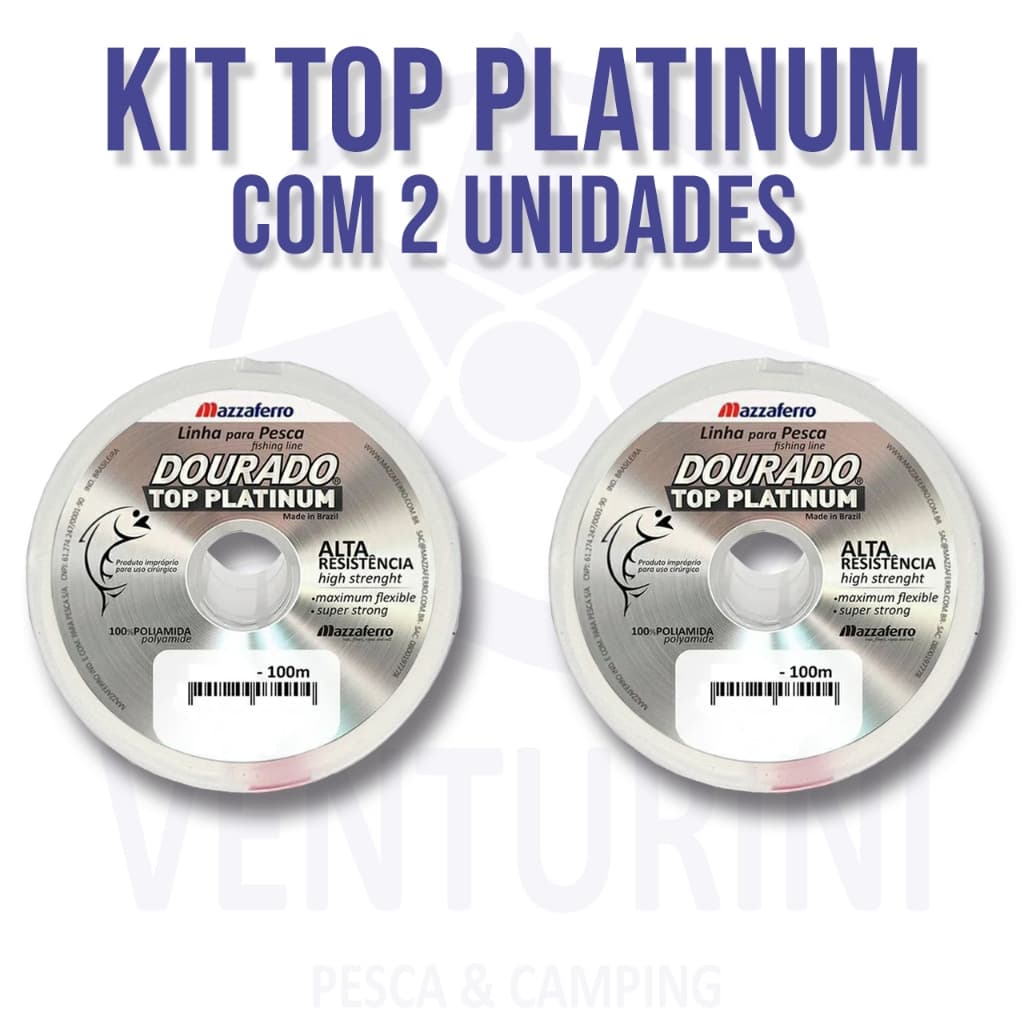 Kit Com 2 Unidades de Linha De Pesca Dourado Top Platinum 100 metros Fio de Nylon 0,20mm ao 0,45mm