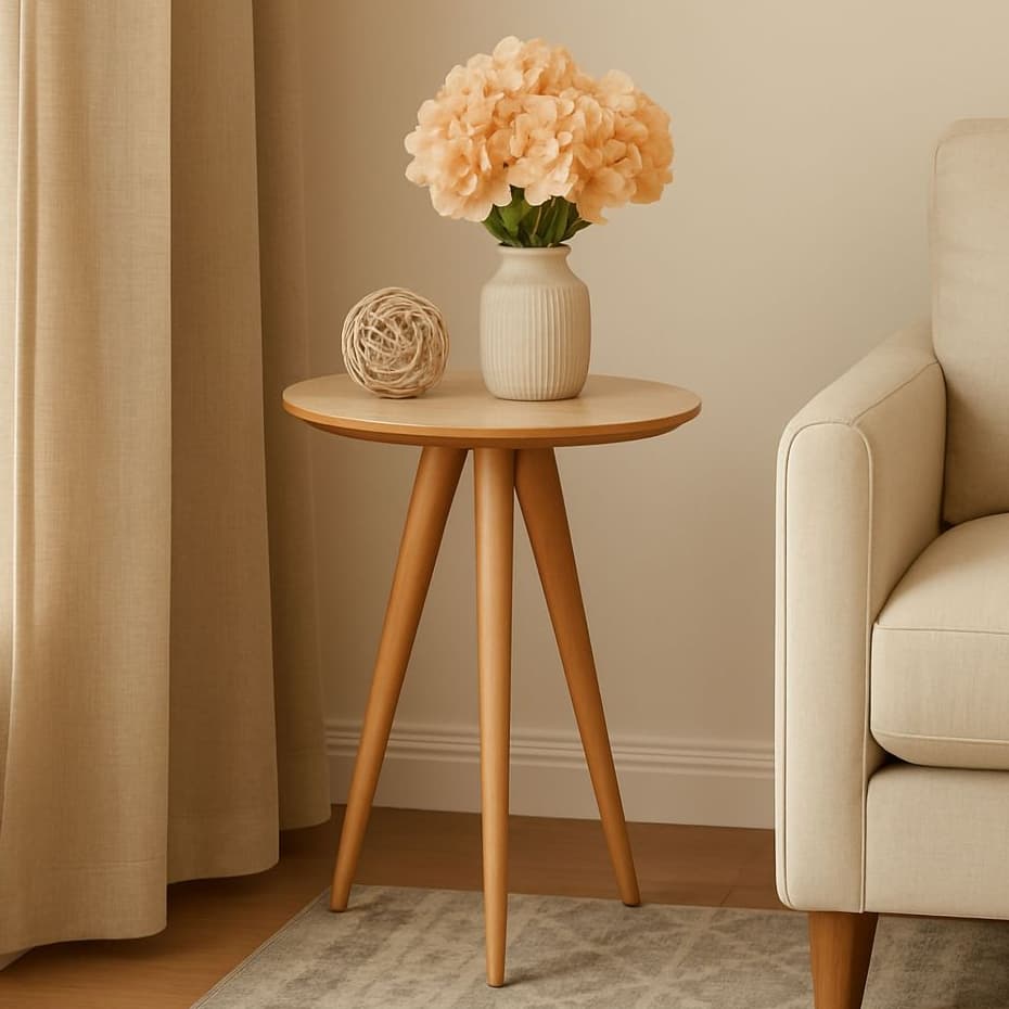 Mesinha Lateral Redonda Para Sala Quarto Apoio Canto Pés Palito Madeira Mdf