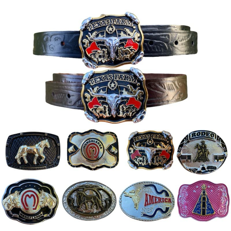 Cinto Cowboy Infantil em Couro Legítimo Fivela Country Removível Cinta