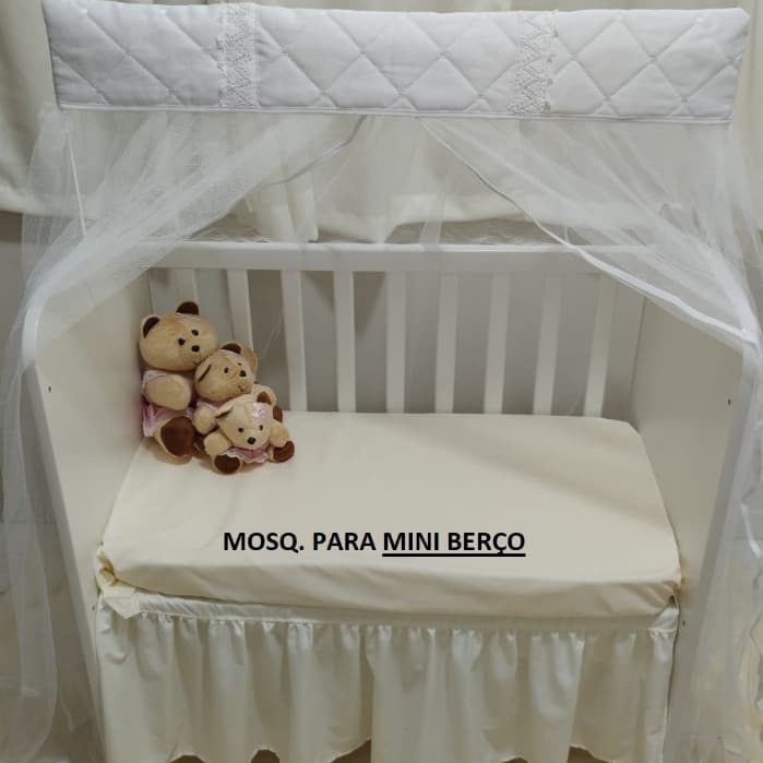 MOSQUITEIRO ( CORTINADO) PARA ***MINI BERÇO*****BCO BORDADOS GOTA BRANCA/ GRIPIER BRANCO TULE BRANCO