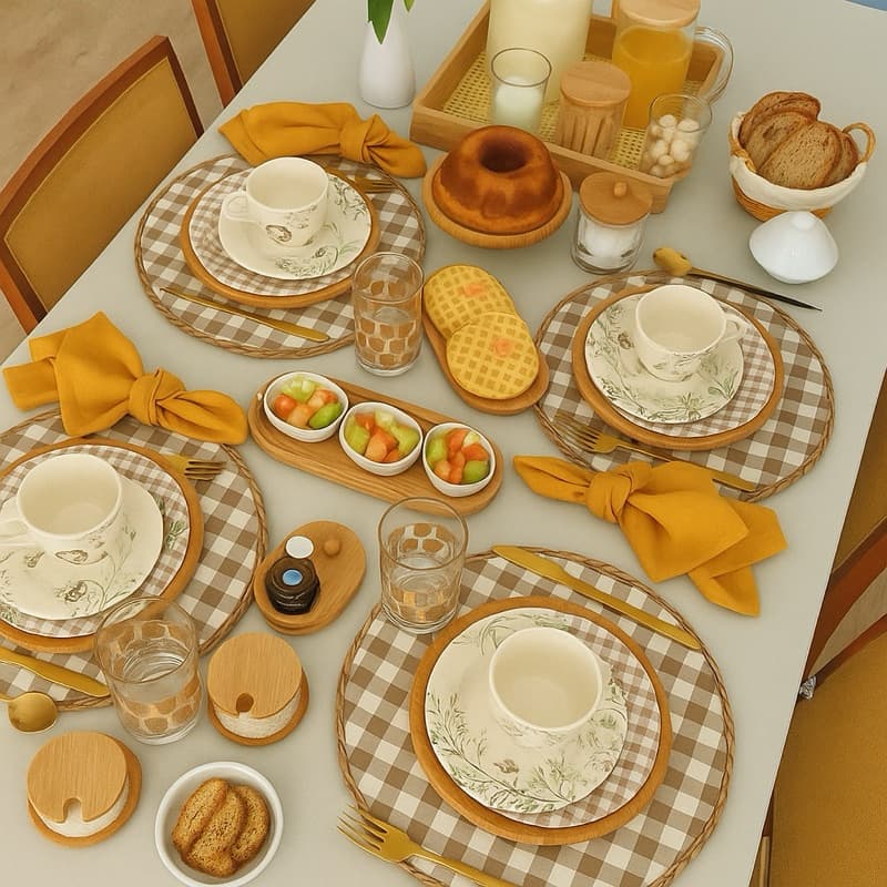 Kit Capas Sousplat Xadrez Bege Jogo Americano Redondo Decoração