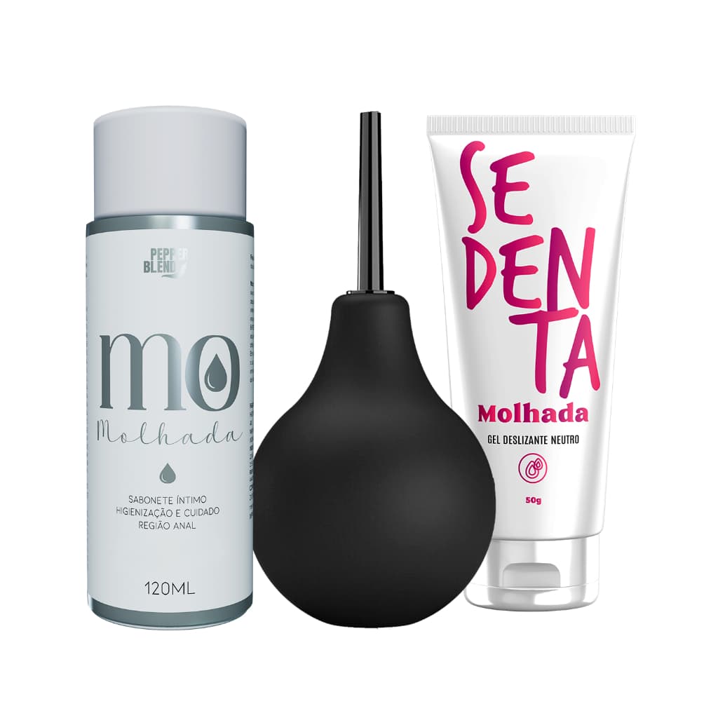 Kit Ducha Íntima Higiene Ginecológica 224ml Enema Gel Sabonete Procto Anal e Gel Lubrificante Neutro