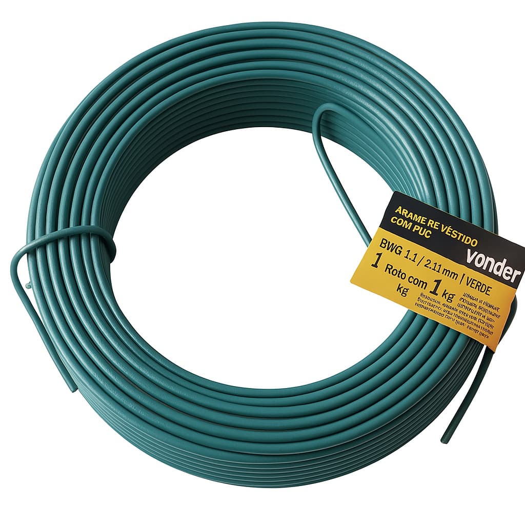 Arame Revestido PVC Verde 1kg BWG14 2,11mm Vonder – Para Telas e Alambrados