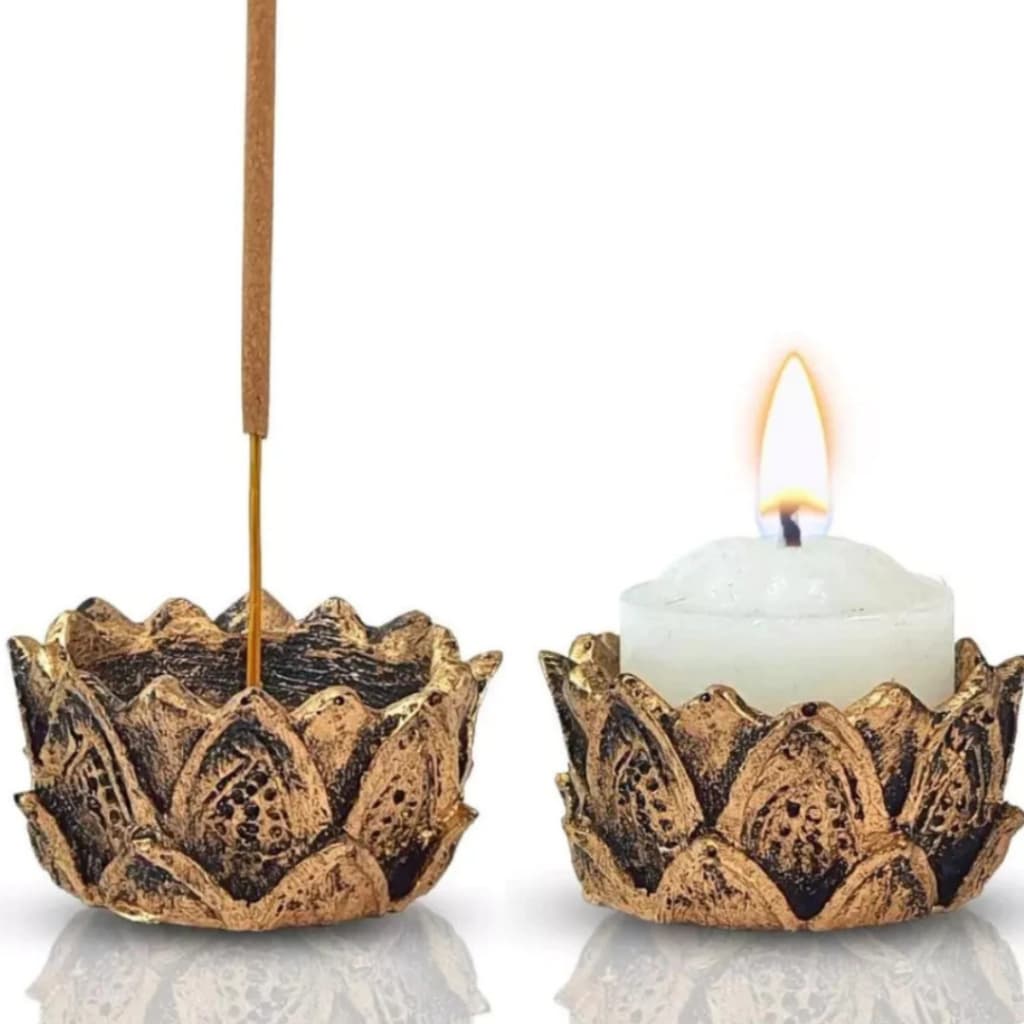 Kit com 2 Incensários/Castiçais Flor de Lótus – Elegância e Versatilidade na Sua Decoração