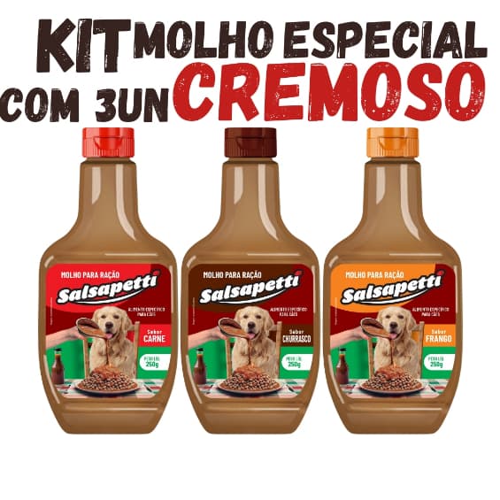 Kit 3un Molho Especial Para Ração Cães Cremoso SALSAPETTI 250g