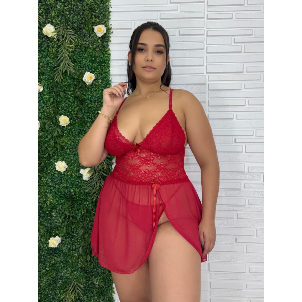 💖 Camisola Sexy Plus Size Sensual de Tule e Renda com Calcinha – Luxo, Conforto e Sedução! ✨