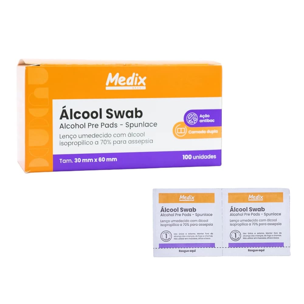 Álcool Swab 70% Saches De Lenços Umedecidos Caixa C/ 100un