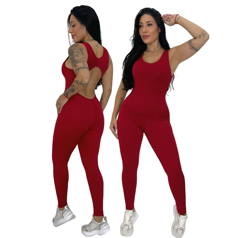 Macacão Feminino Fitness Ginastica Costas Nua Longo Suplex Sem Bojo