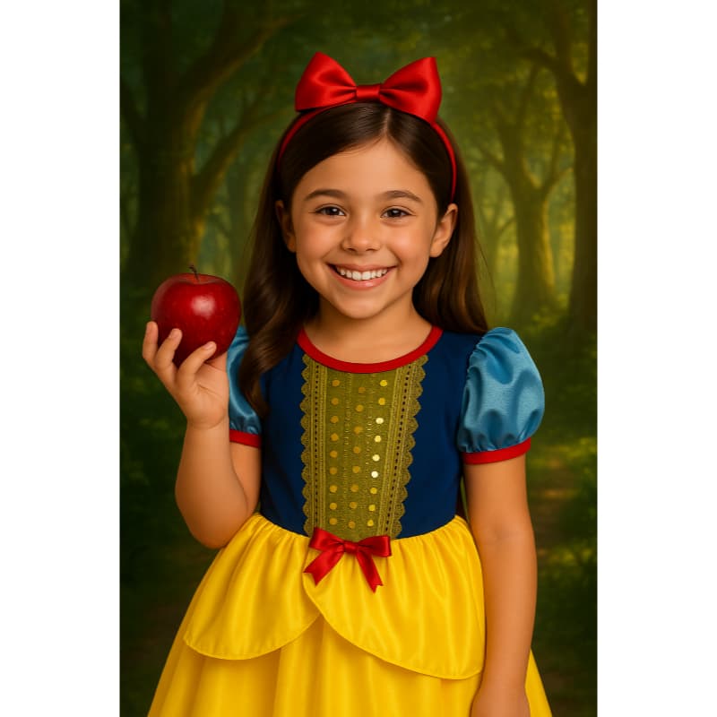 FANTASIA INFANTIL BRANCA DE NEVE  COM TIARA VERMELHA MENINAS ANIVERÁRIOS FESTAS CARNAVAL