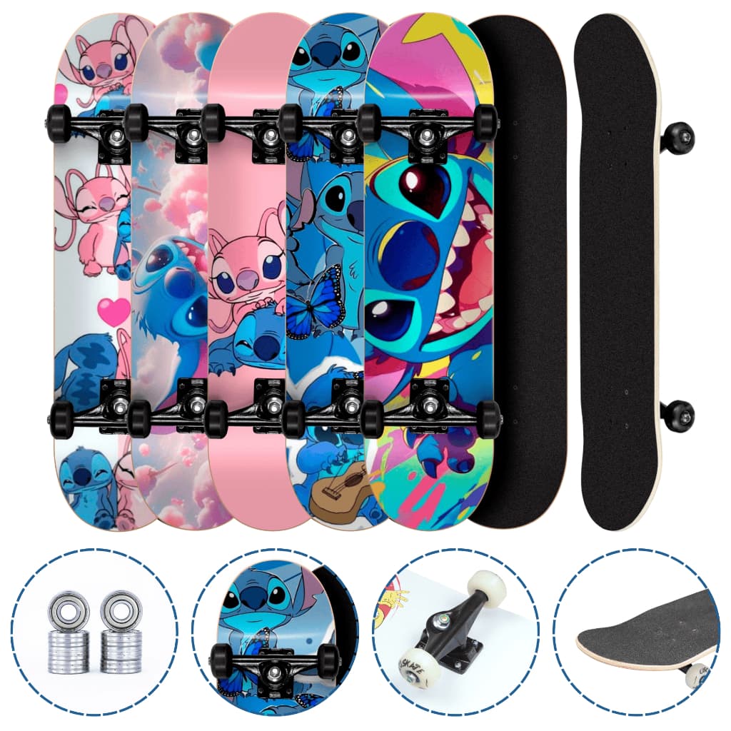 Skate Montado Infantil Stitch Até 70kg Completo Pronto Para Andar