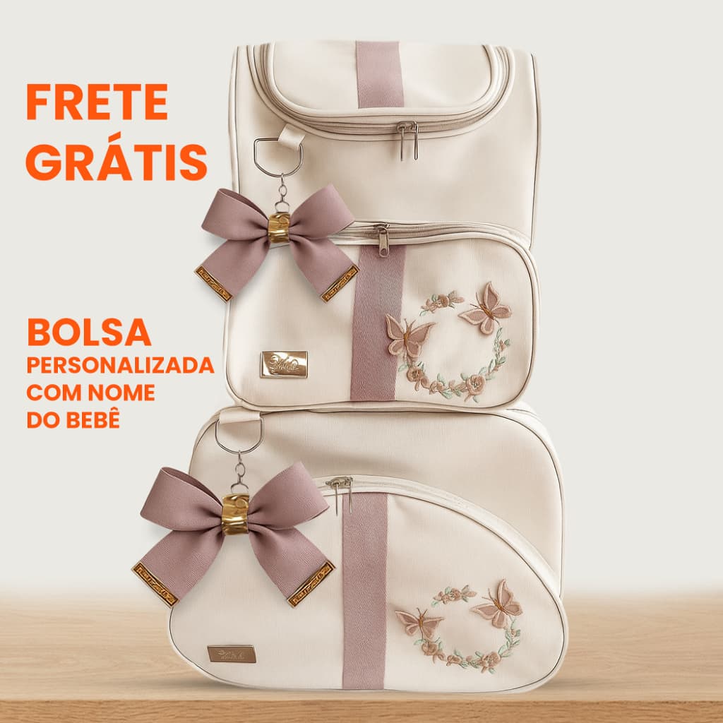 Kit Bolsa Maternidade 2 Peças  Mala + Mochila Bordada Impermeável Personalizada Bebê