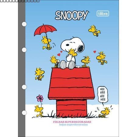 Bloco Para Fichário Caderno Argolado Colegial (MÉDIO) Snoopy 80 Folhas Tilibra