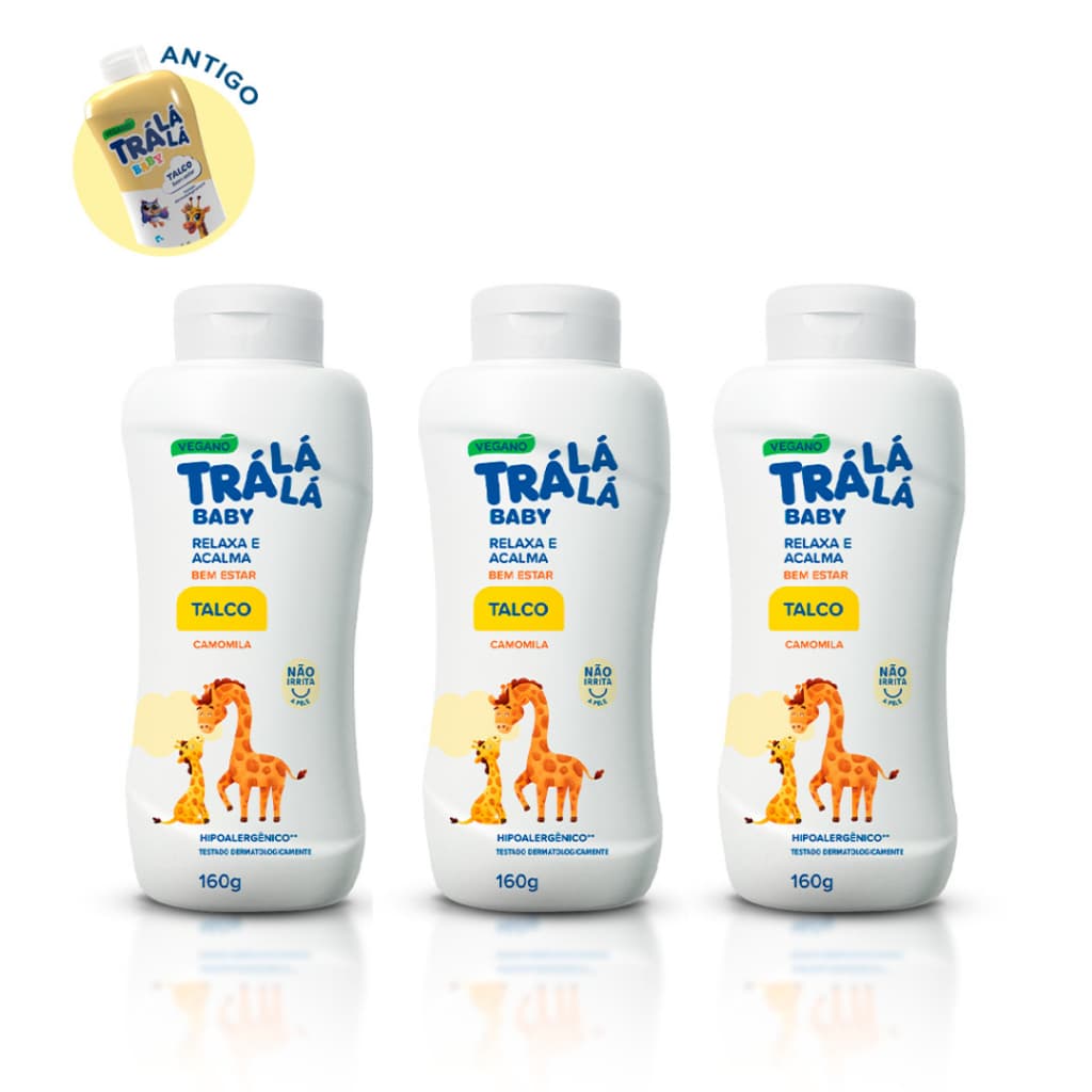 Kit 3 Talcos Trá Lá Lá Baby Bem Estar Flor de Laranjeira 160g cada