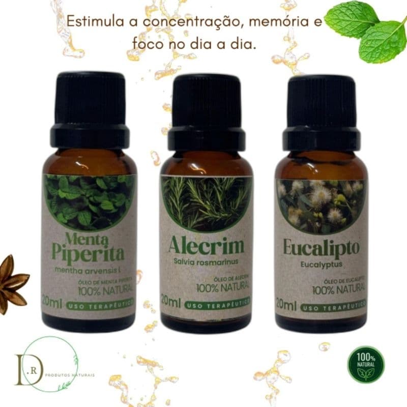 kit de óleo de Menta piperita, Alecrim e Eucalipto  20 ml 100% natural D////