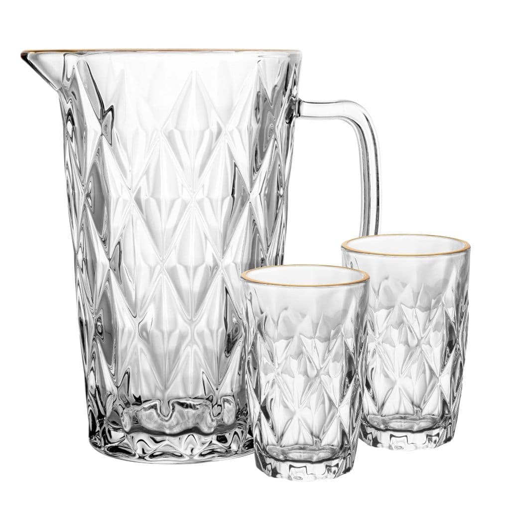 Jarra Copo Diamond Vidro Lisa Fio De Ouro Dourado 1,14L Lyor