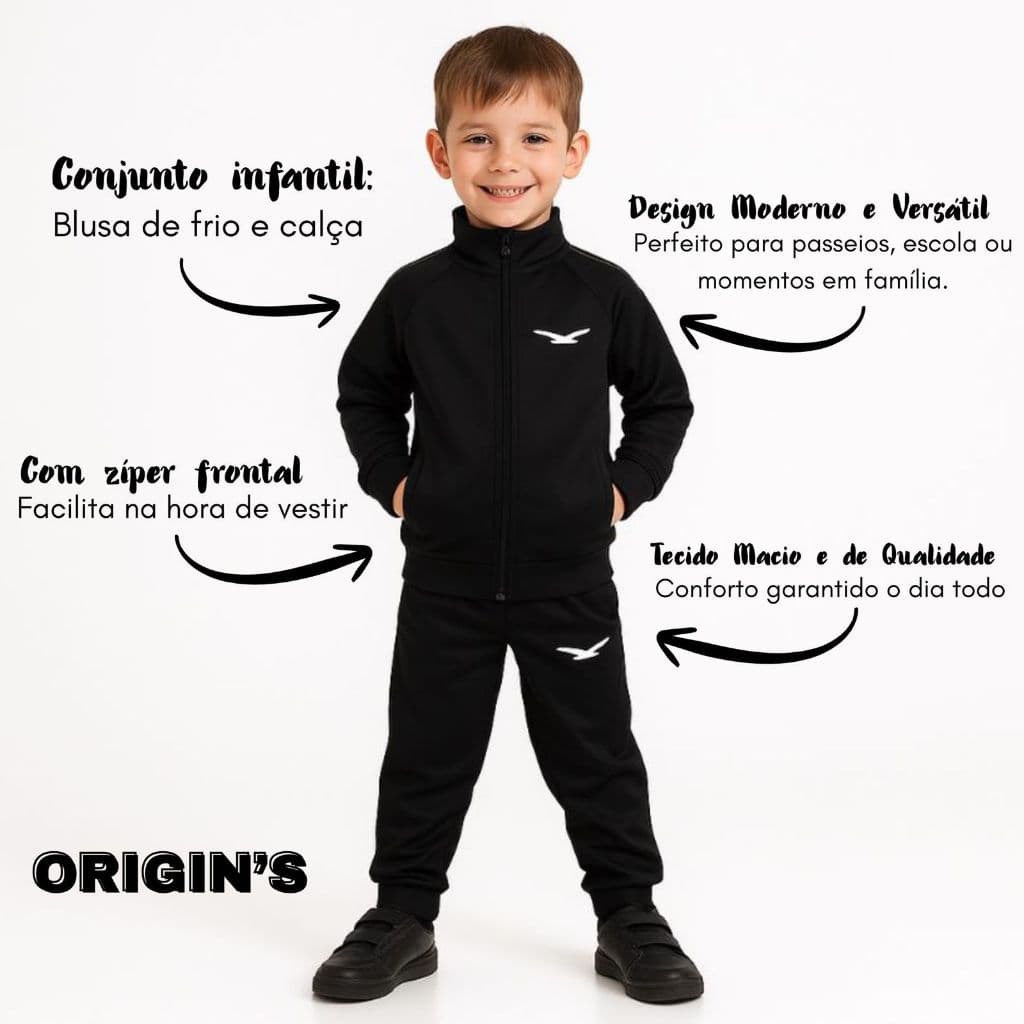 Conjunto Agasalho Chimpa Infantil Blusa + Calça Com Refletivo