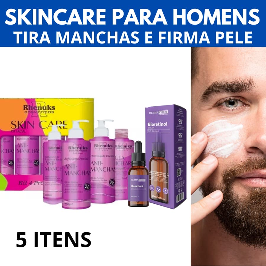 Kit Skincare Masculino Completo Manchas Clareador Rhenuks +  Sérum Bioretinol Anti Rugas Dermachem