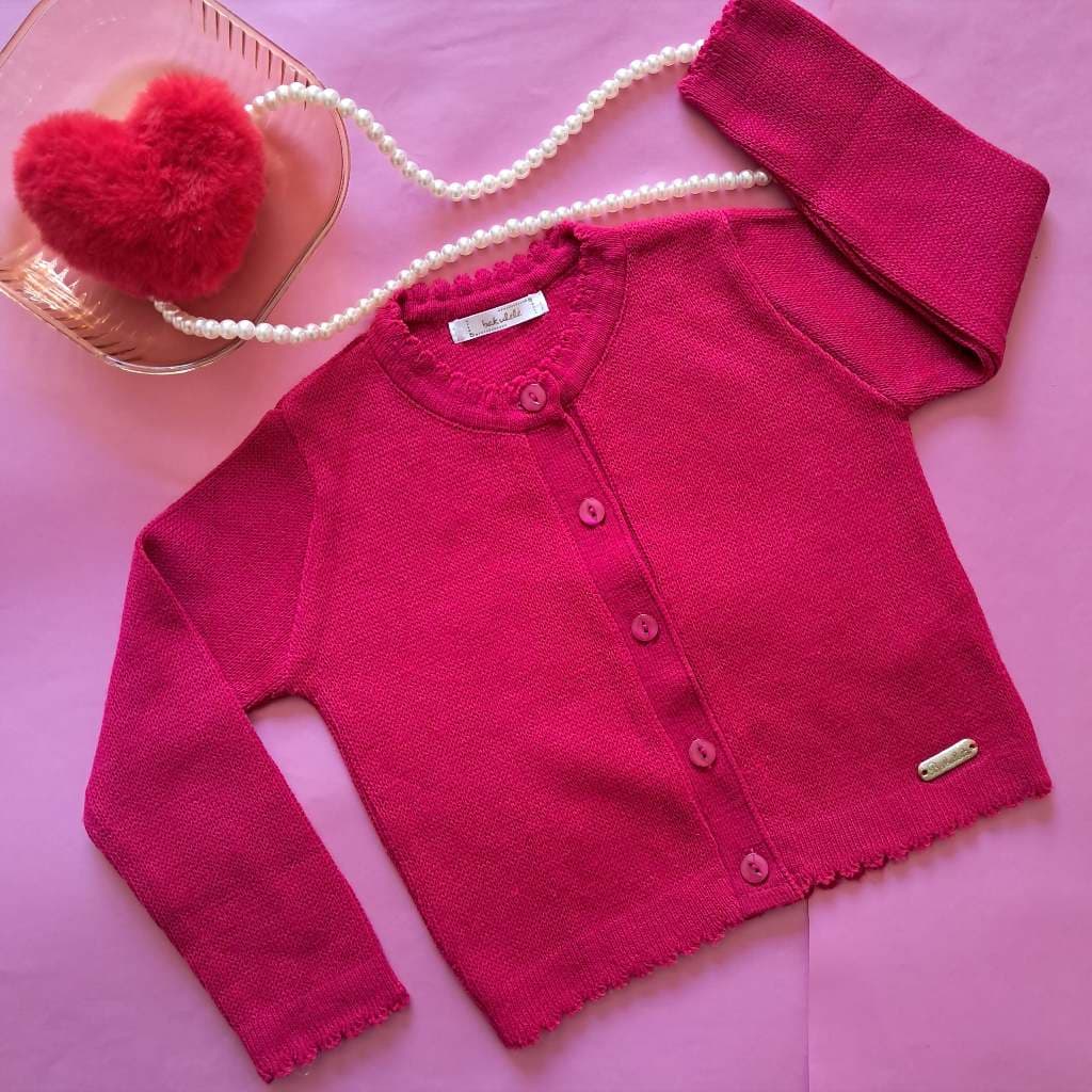 Cardigan Casaquinho Tricô Rosa Pink Bakulelê | Tamanho M (9 a 12 meses)