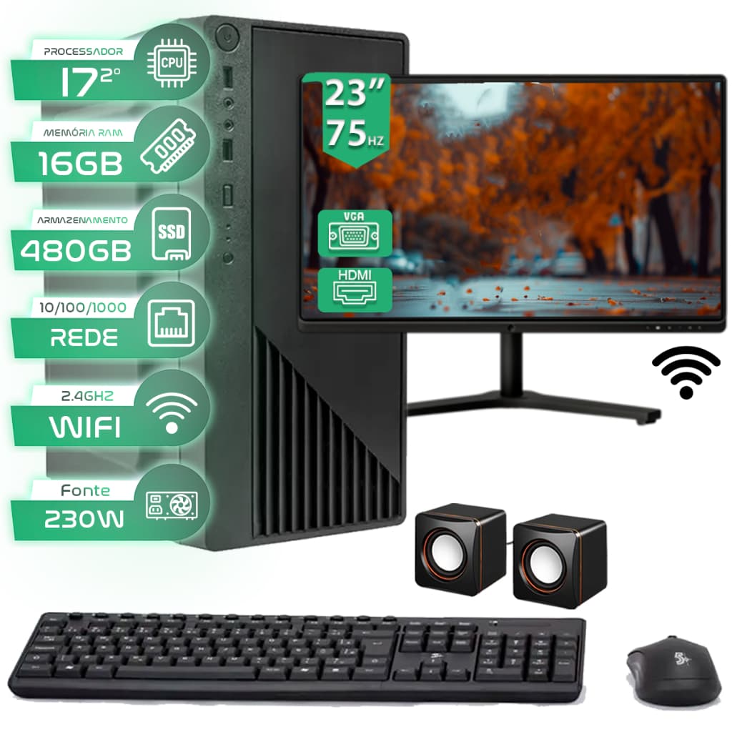 Computador Intel I7 16gb Ssd 480GB Monitor 23' - Completo