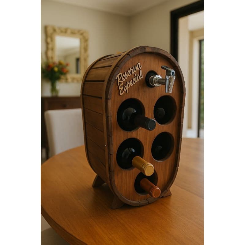 ADEGA DE VINHO OU ESPUMANTE COM PINGOMETRO DE 1 L EMBUTIDO EM MADEIRA COLONIAL PARA 5 GARRAFAS