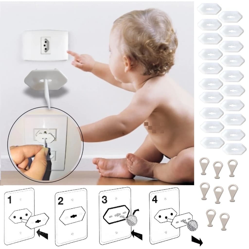 Kit Protetores de Tomadas e chavinhas Branco Segurança Antichoque