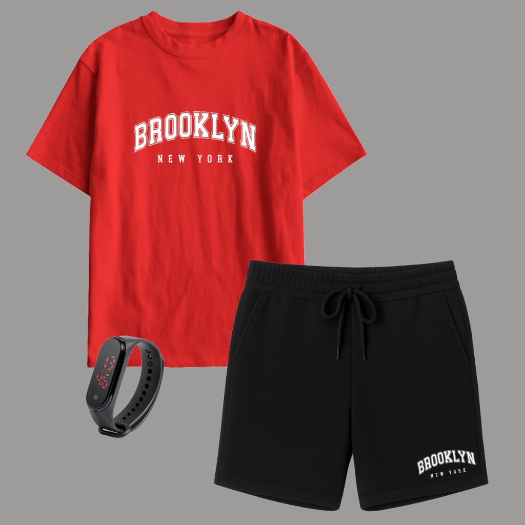 Kit Camiseta Infantil e Short Moletinho + Brinde Relógio Masculino Lançamento