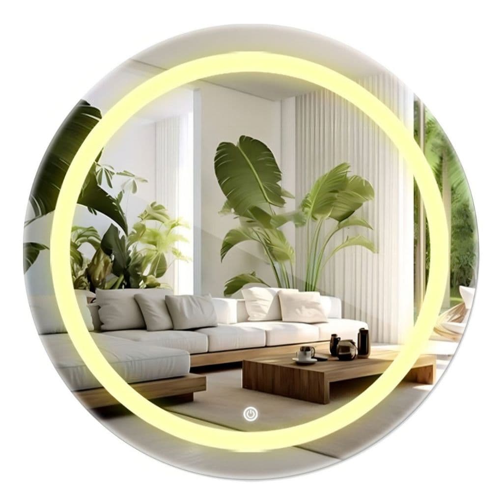Espelho REDONDO de Parede LED 40cm, 50cm ou 60cm Jateado, Iluminado com Botão Touch e 3 Tons de Luz