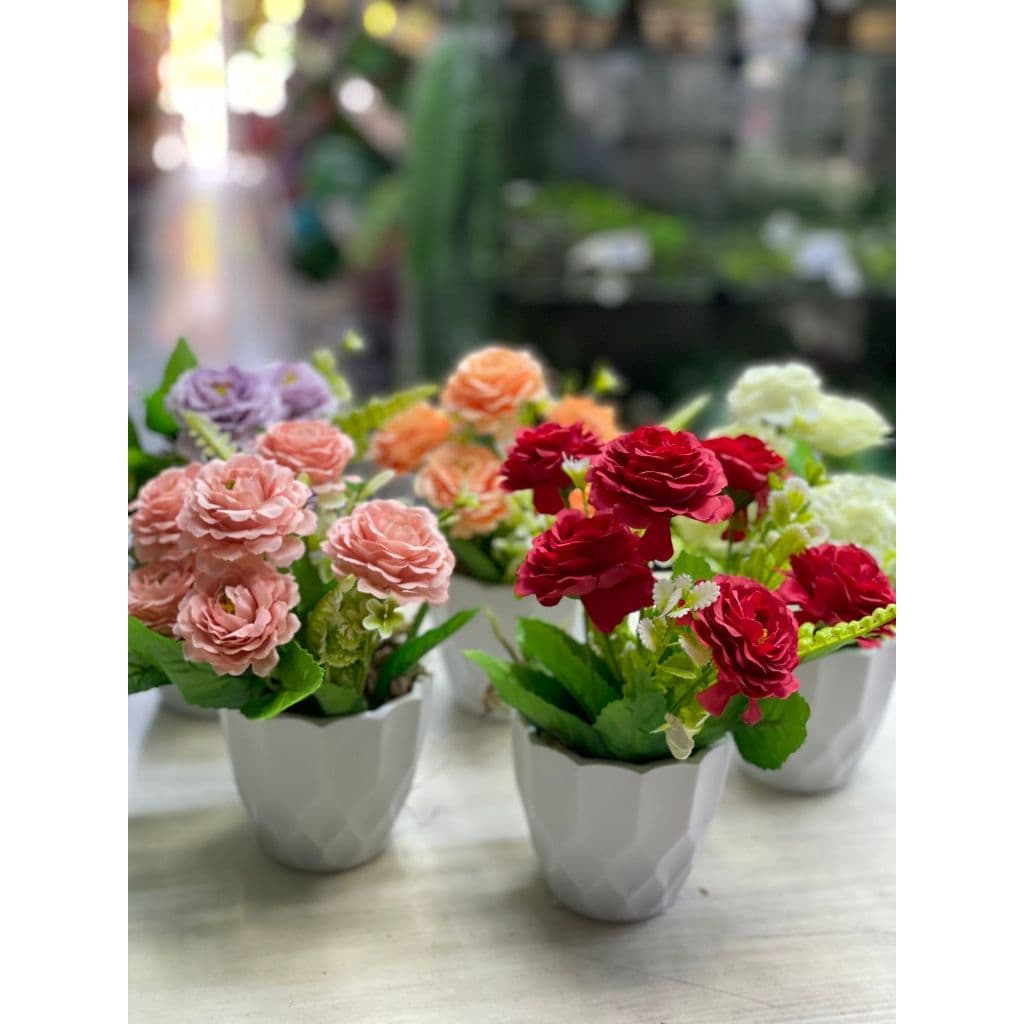 Vaso Arranjos Mini Peônia Artificial  c //vaso, argila, musgo Ideal para decorações de mesa, banheiro..