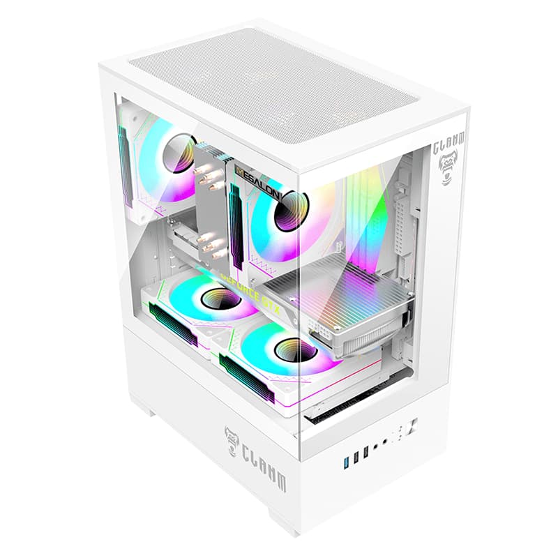 Gabinete Gamer Branco CLANM MEGALON Para Placa Mini ITX (mITX) e Micro ATX (mATX)