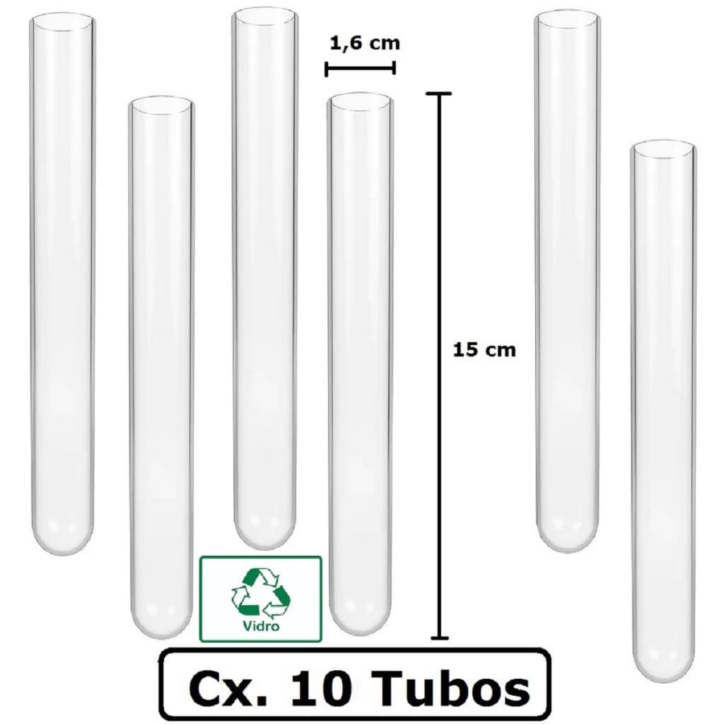 Tubo De Ensaio 16x150 mm Vidro Pct. 10 Tubos Altura 15cm Diâmetro 1,6cm