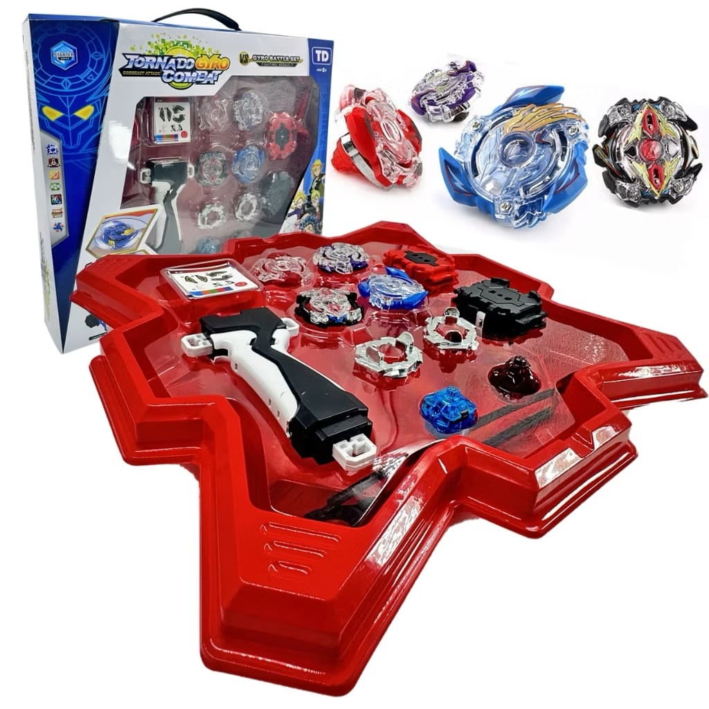 Kit Beyblade Burst 4 In 2+2 Lançadores+Arena Grande Pião Brinquedo Para as Crianças Profissional de ferro