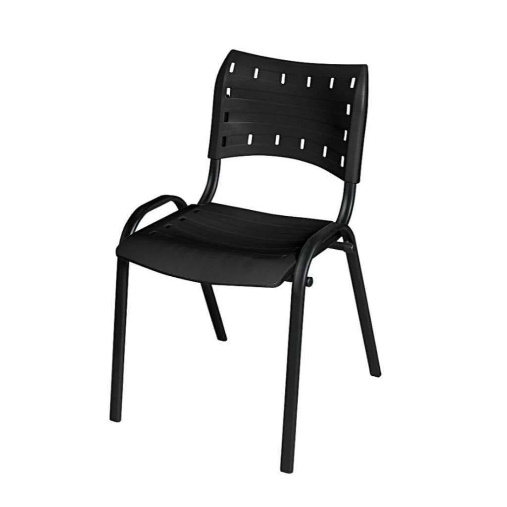 Cadeira Iso Preta Plástica Fixa Escola Igreja Empilhável Eventos Estrutura Aço