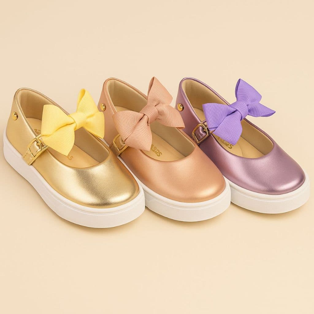 Sapatilha Infantil Menina Boneca Laço Brilho Batizado Casamento Daminha Confortável