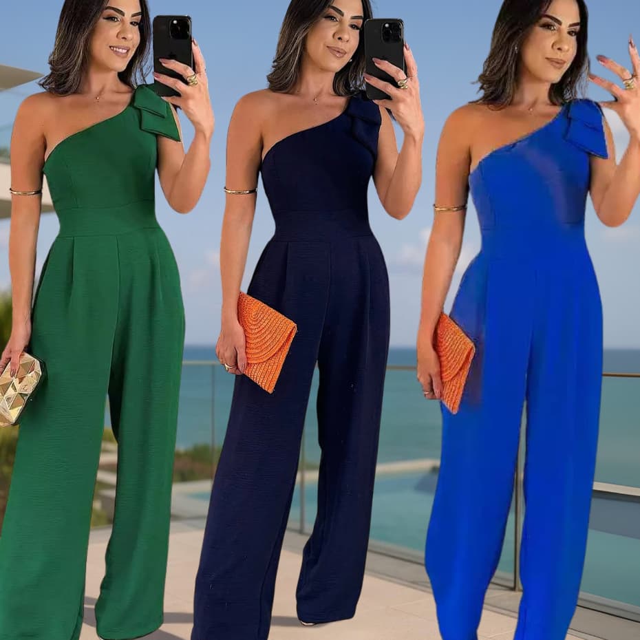 ✅ Macacão Feminino de Festa com Bojo | Forro, Laço no Ombro | Elegante e Sofisticado