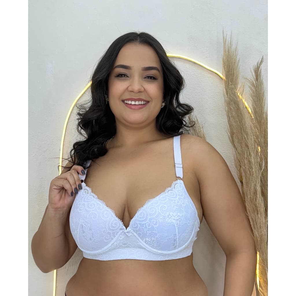 Sutiã Plus Size Reforçado De Renda Com Bojo Alça Grossa Feminino Sustentação Mais Conforto Aro