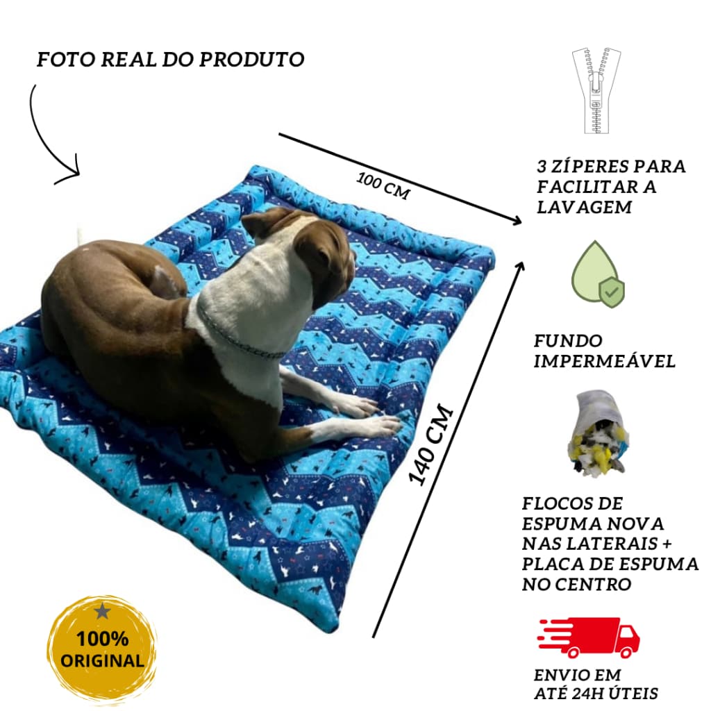 Colchonete Gigante 100x140 Com Zíper para Cachorro ou Gato Pet Caminha Grande fundo impermeável