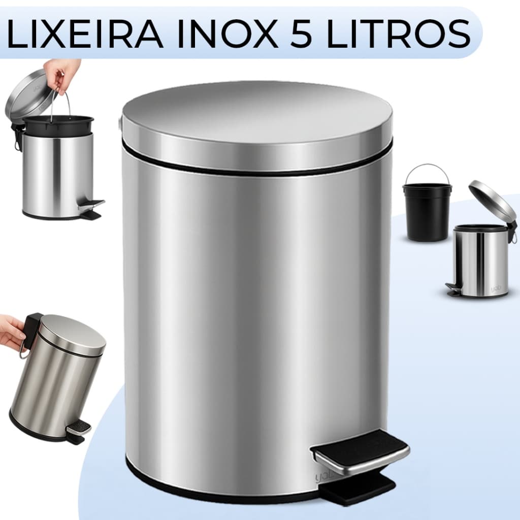 Lixeira Inox 5 Litros Cesto de Lixo para Banheiro Cozinha Yab