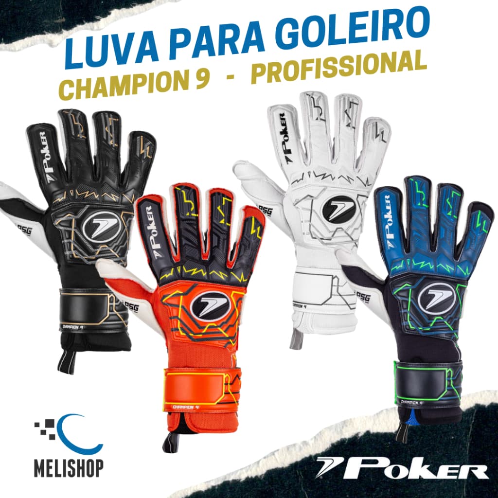 Luva de Goleiro Poker PROFISSIONAL Champion 9 2025 + Chaveiro - Luva Usada Por Goleiros da Série A