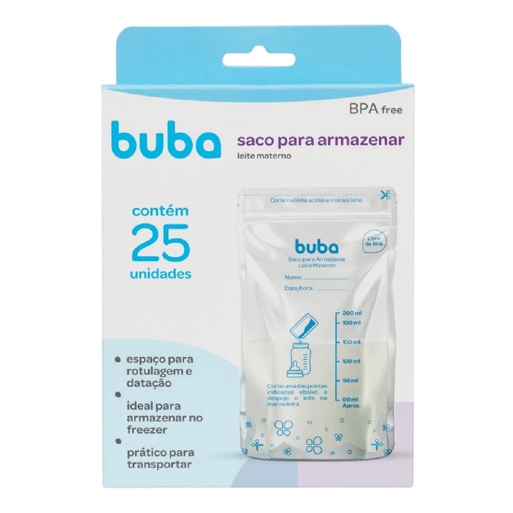 Sacos Para Armazenar Leite Materno Free BPA 200ml 25 Un Buba