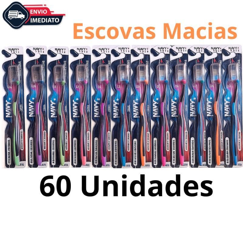 Kit 60 Escovas De Dente Macia Adulto Com Capa Protetora e Limpador De Lingua escova dental